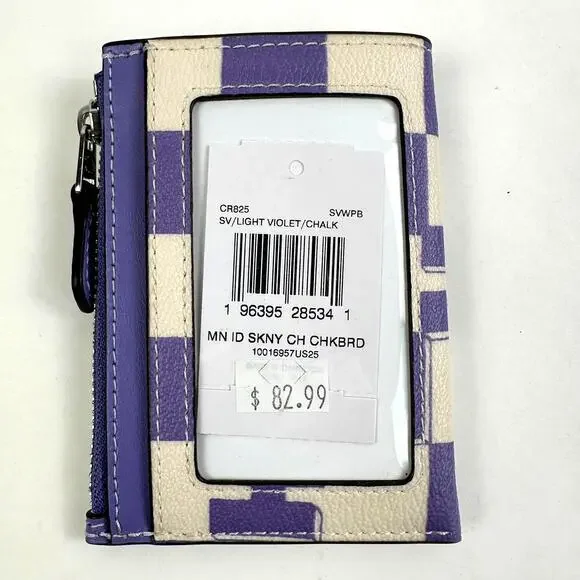 Coach CR825 Mini Skinny Id Case With Checkerboard Print IN Light Violet/Chalk - Picture 2 of 5